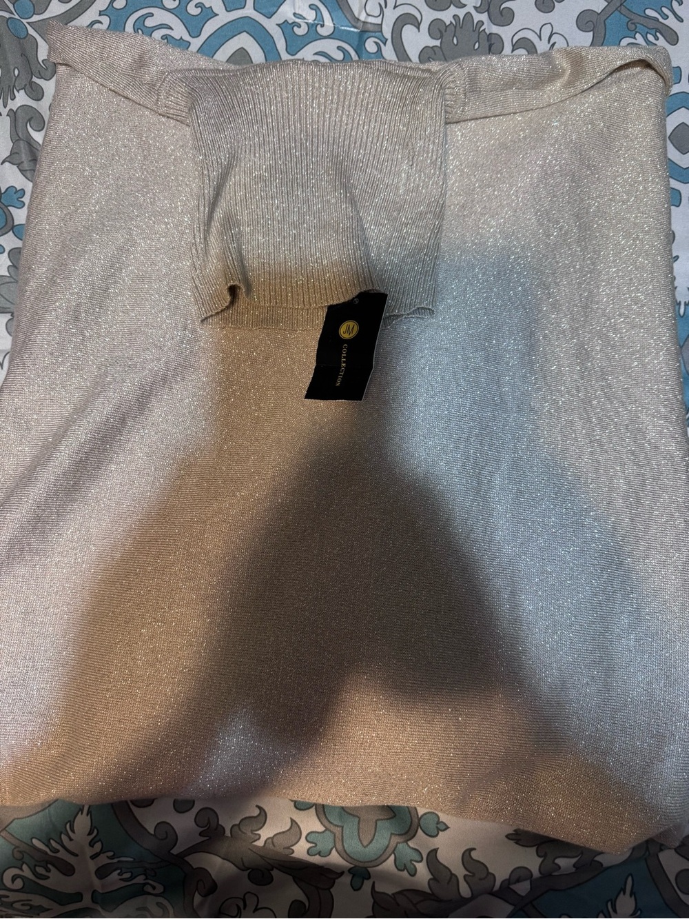JM Collection Metallic Gold Ribbed Knit Poncho Top